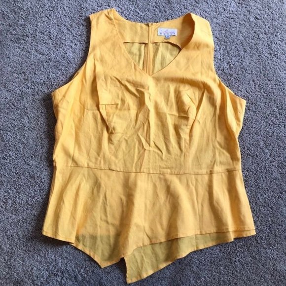Linea Donna womens size 2X sleeveless linen yellow peplum top - Picture 1 of 6
